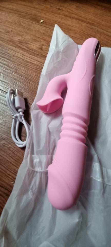 Self-Heating Telescopic Tongue Licking Nipple Clit Stimulating Dildo for Women