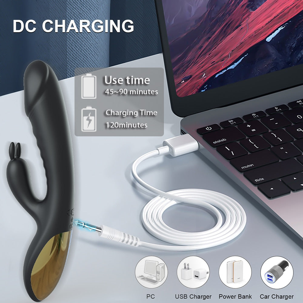 Rechargeable Rabbit Vibrator G-spot Clit Stimulator for Women
