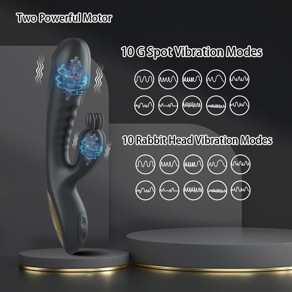 Rechargeable Rabbit Vibrator G-spot Clit Stimulator for Women