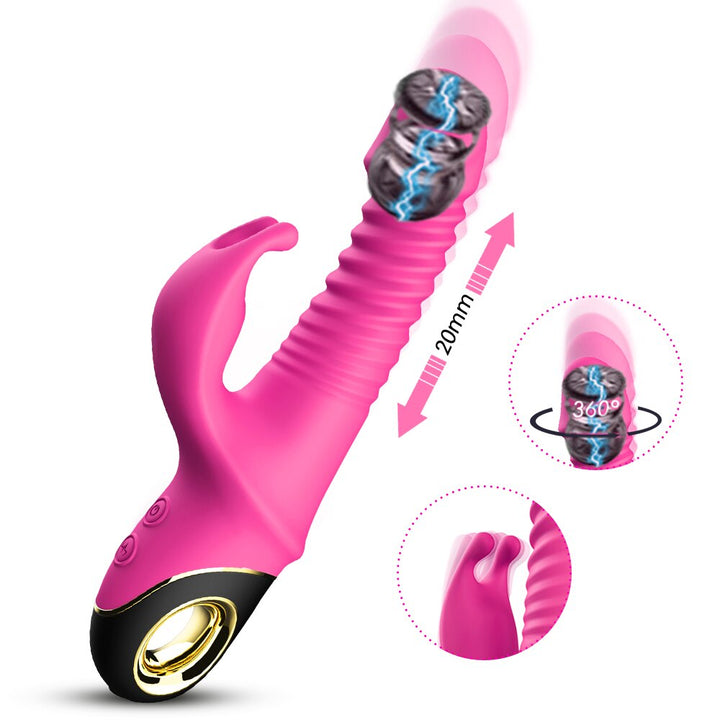 New Model Rabbit Thrusting Vibrator Automatic Telescopic G-Spot Clit Stimulator for Women