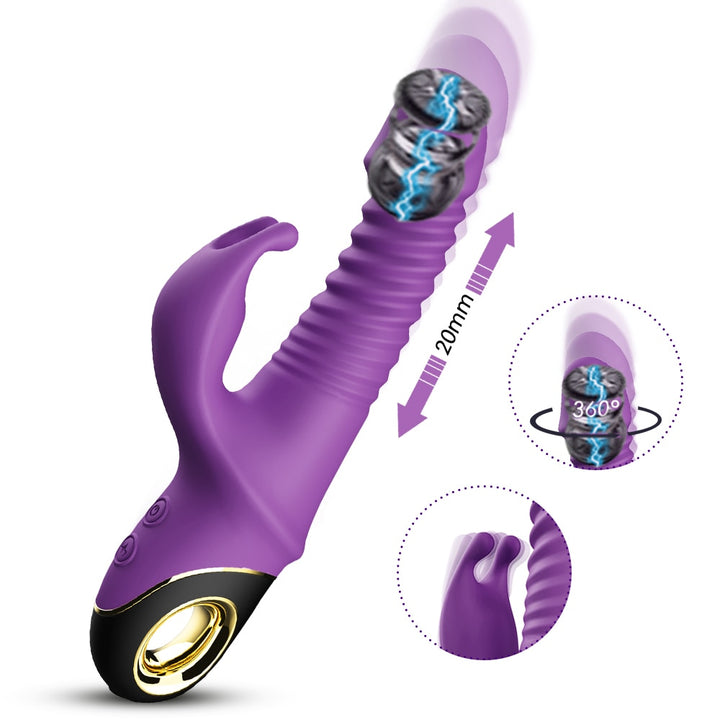 New Model Rabbit Thrusting Vibrator Automatic Telescopic G-Spot Clit Stimulator for Women