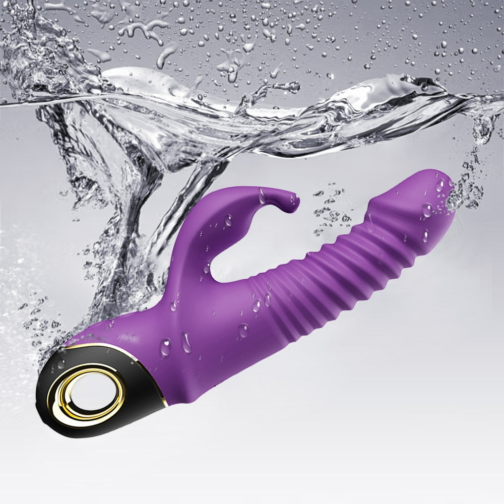New Model Rabbit Thrusting Vibrator Automatic Telescopic G-Spot Clit Stimulator for Women