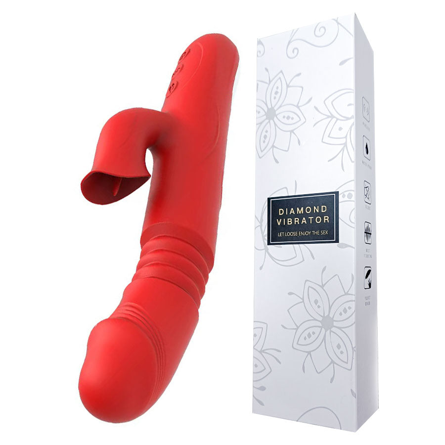 Self-Heating Telescopic Tongue Licking Nipple Clit Stimulating Dildo for Women