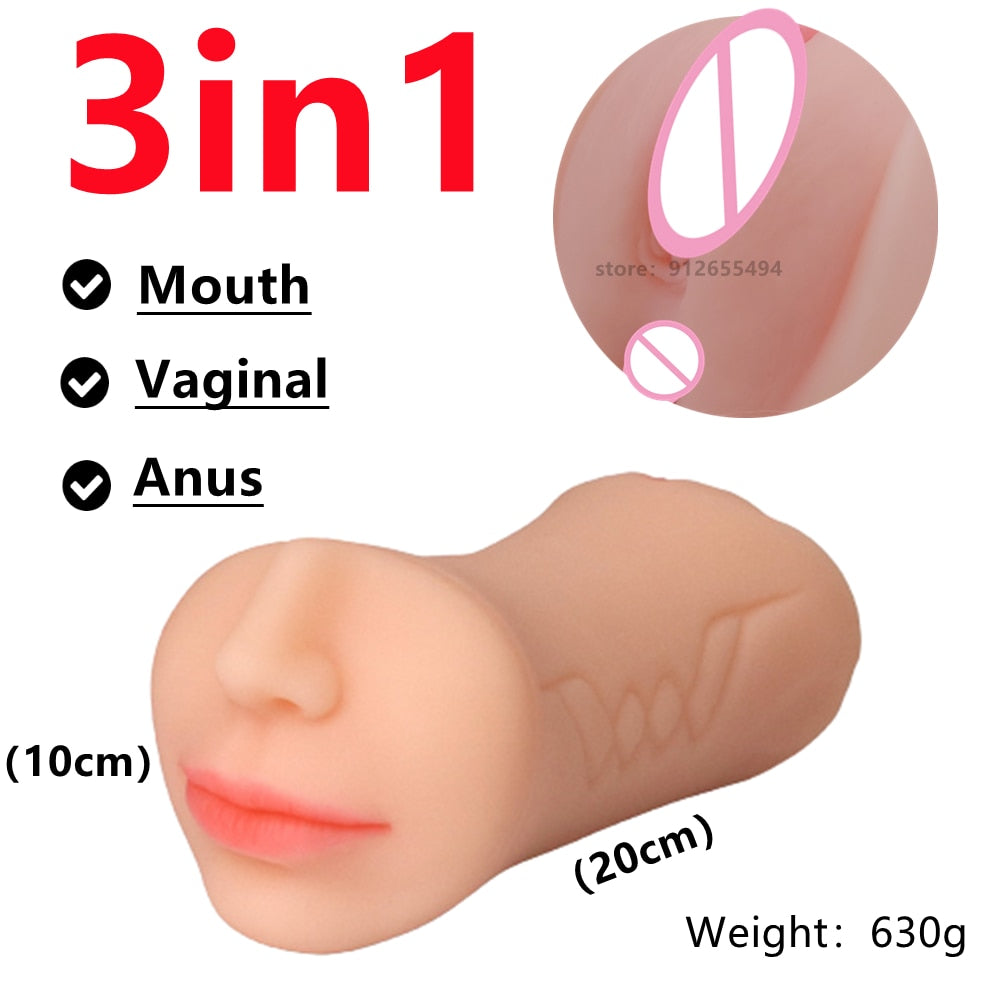 3 in 1 Sex Toy for Men 3D Realistic Artificial Vagina Pocket Pussy
