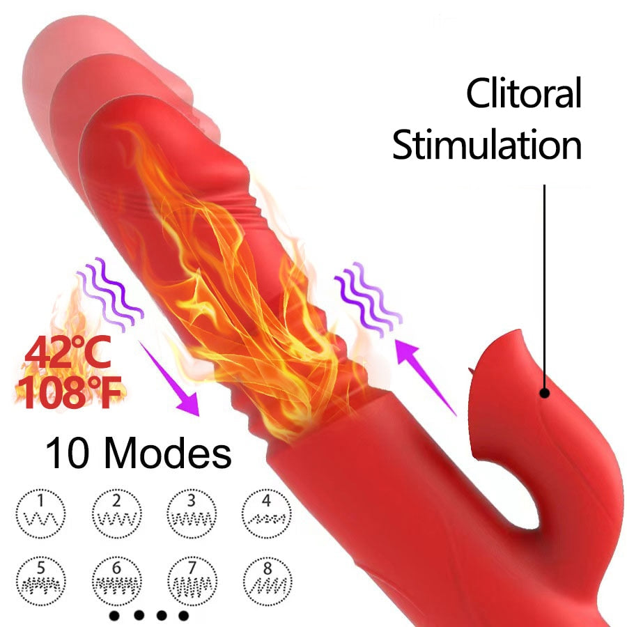Self-Heating Telescopic Tongue Licking Nipple Clit Stimulating Dildo for Women