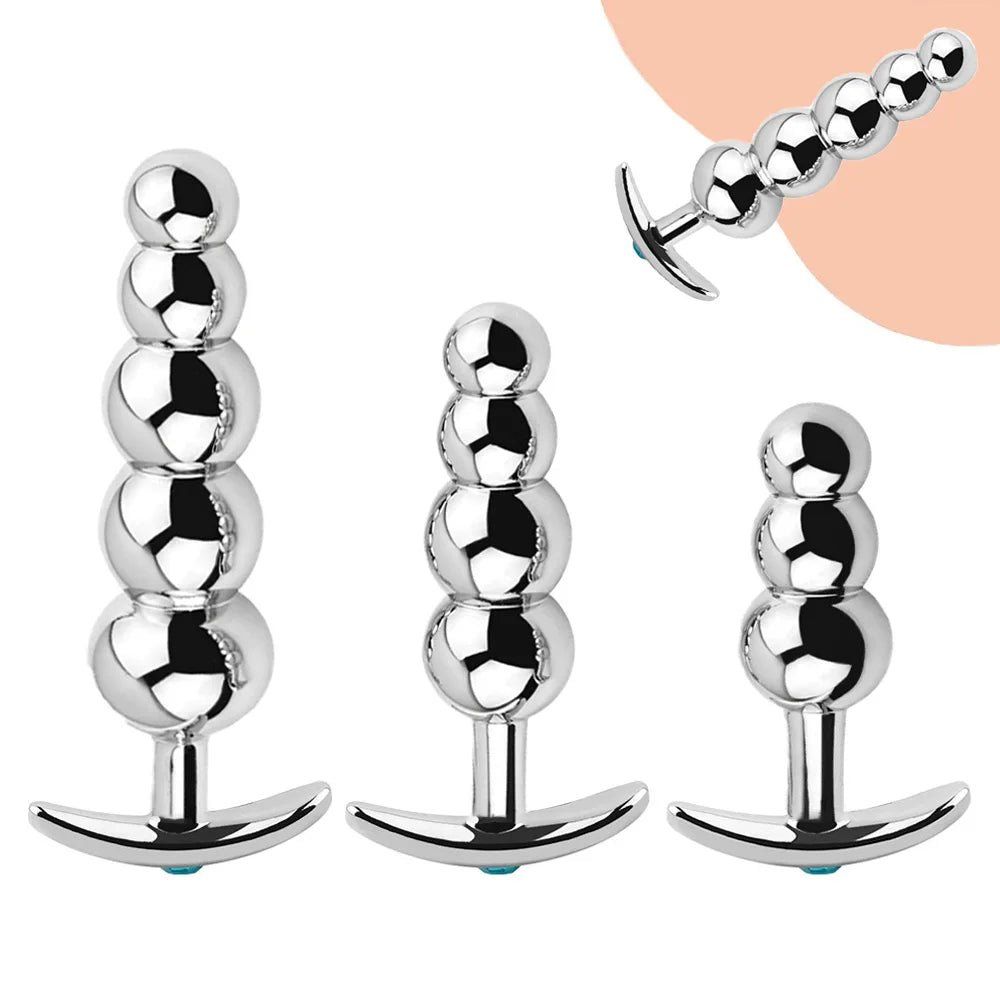 harness anal plug Stainless Anal Beads Butt Plug Set Wearable