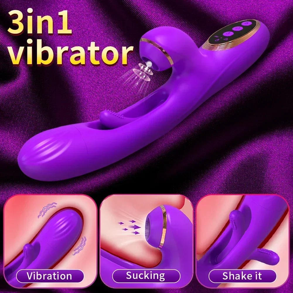 Rabbit Patting Dildo Vibrator Clitoris Nipple Sucking Stimulator Vagina Massager for Women
