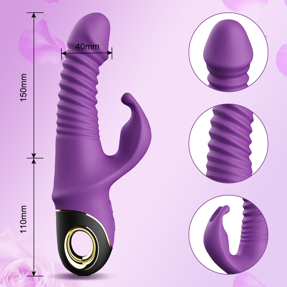 New Model Rabbit Thrusting Vibrator Automatic Telescopic G-Spot Clit Stimulator for Women