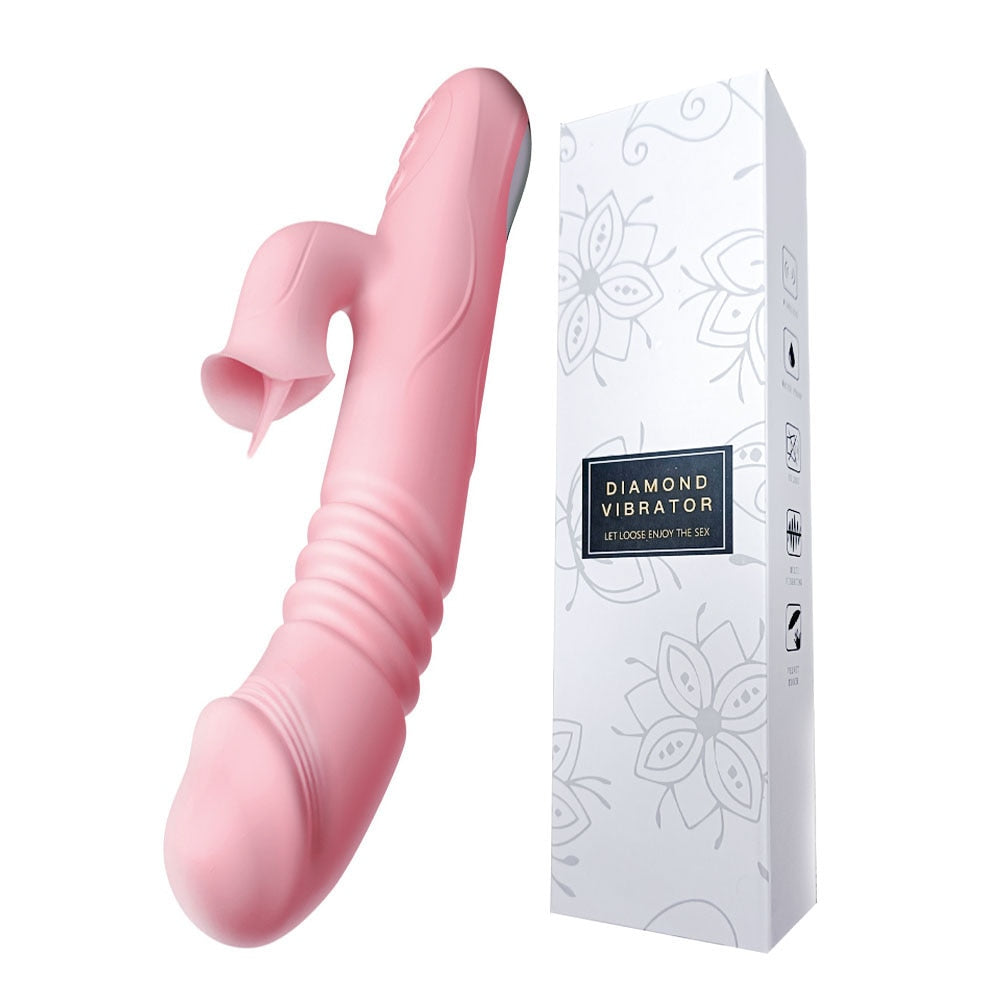 Self-Heating Telescopic Tongue Licking Nipple Clit Stimulating Dildo for Women