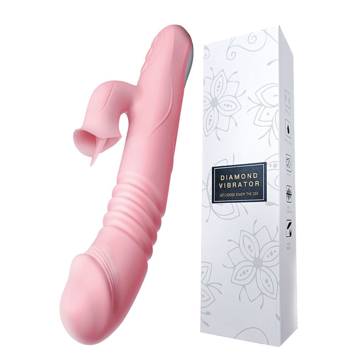 Self-Heating Telescopic Tongue Licking Nipple Clit Stimulating Dildo for Women