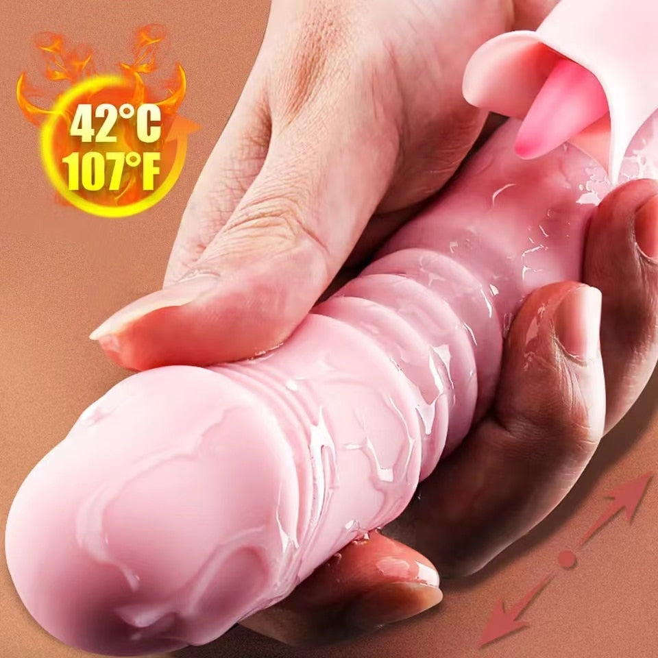 Self-Heating Telescopic Tongue Licking Nipple Clit Stimulating Dildo for Women
