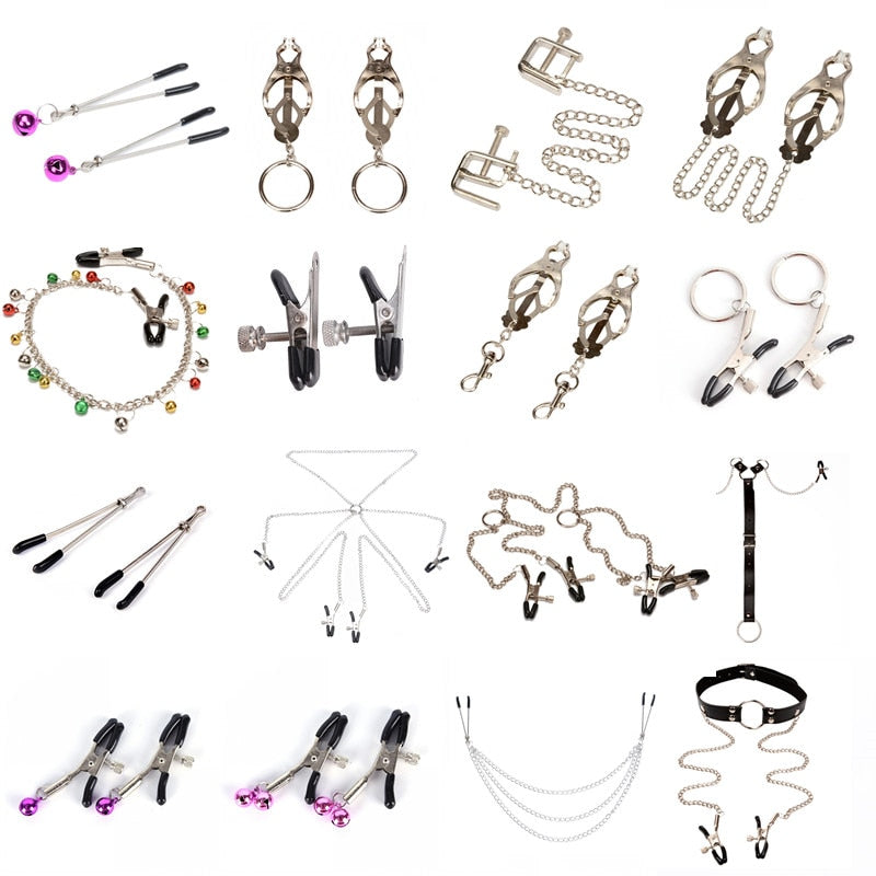 Many Styles (1 Pair/Set) of Fancy Nipple Breast Clamps With Metal Chain BDSM For Adults Pleasure Adult Sex Toy Store - SexxToys.Shop