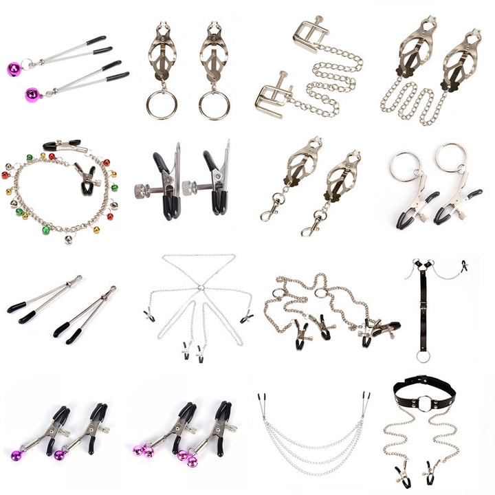 Many Styles (1 Pair/Set) of Fancy Nipple Breast Clamps With Metal Chain BDSM For Adults Pleasure Adult Sex Toy Store - SexxToys.Shop