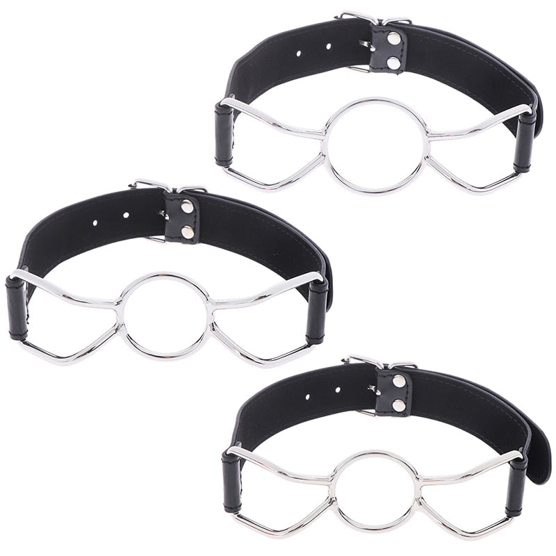 Leather Metal O-Ring Gag Flirting Open Mouth BDSM For Men or Women Adult Sex Toy Store - SexxToys.Shop