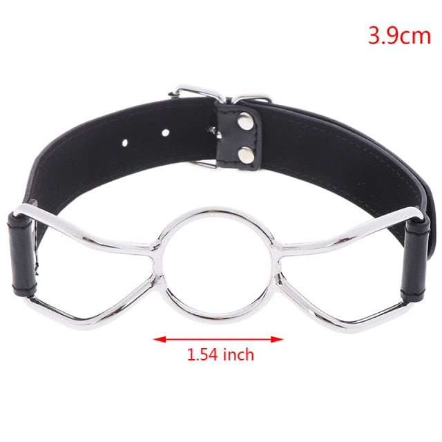 Leather Metal O-Ring Gag Flirting Open Mouth BDSM For Men or Women Adult Sex Toy Store - SexxToys.Shop