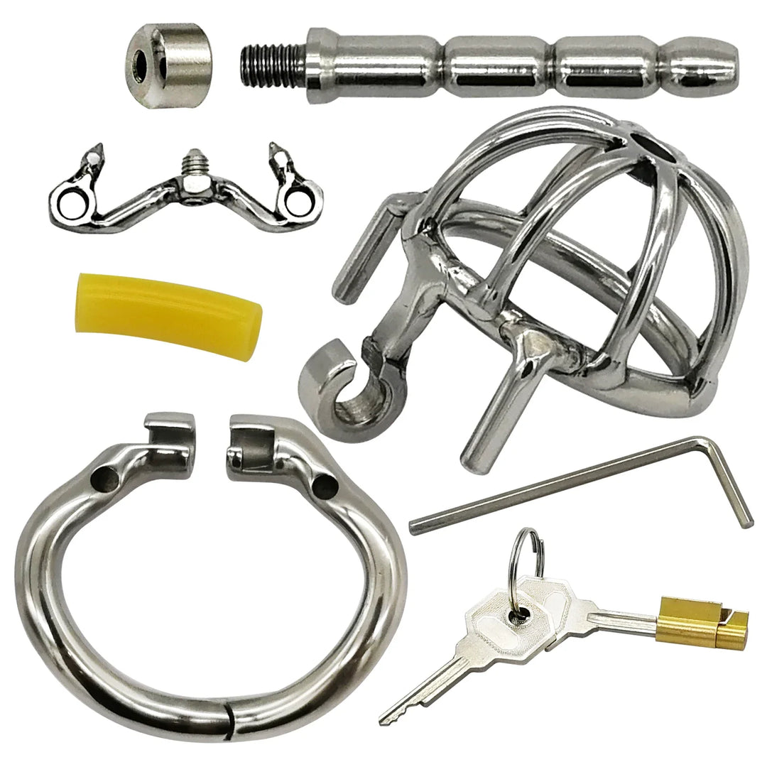 Chastity Device with Urethral Catheter and Anti-Shedding Ring,Cock Cage,Penis Ring - fromasia2america.shop