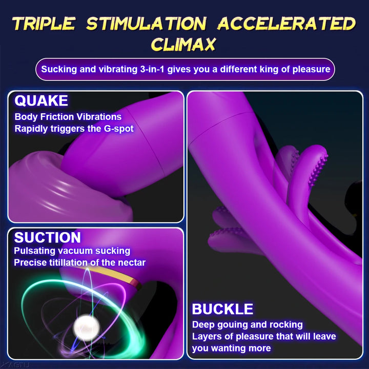 Rabbit Patting Dildo Vibrator Clitoris Nipple Sucking Stimulator Vagina Massager for Women