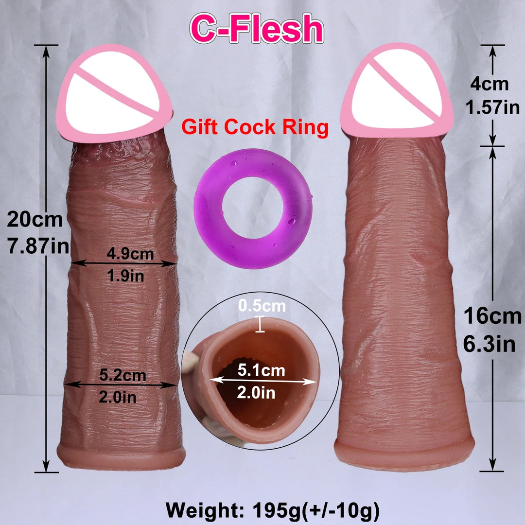 Soft Realistic Vein Dildo Enlarger Penis Sleeve Big Growth Real Silicone Dick Man Delayed - fromasia2america.shop