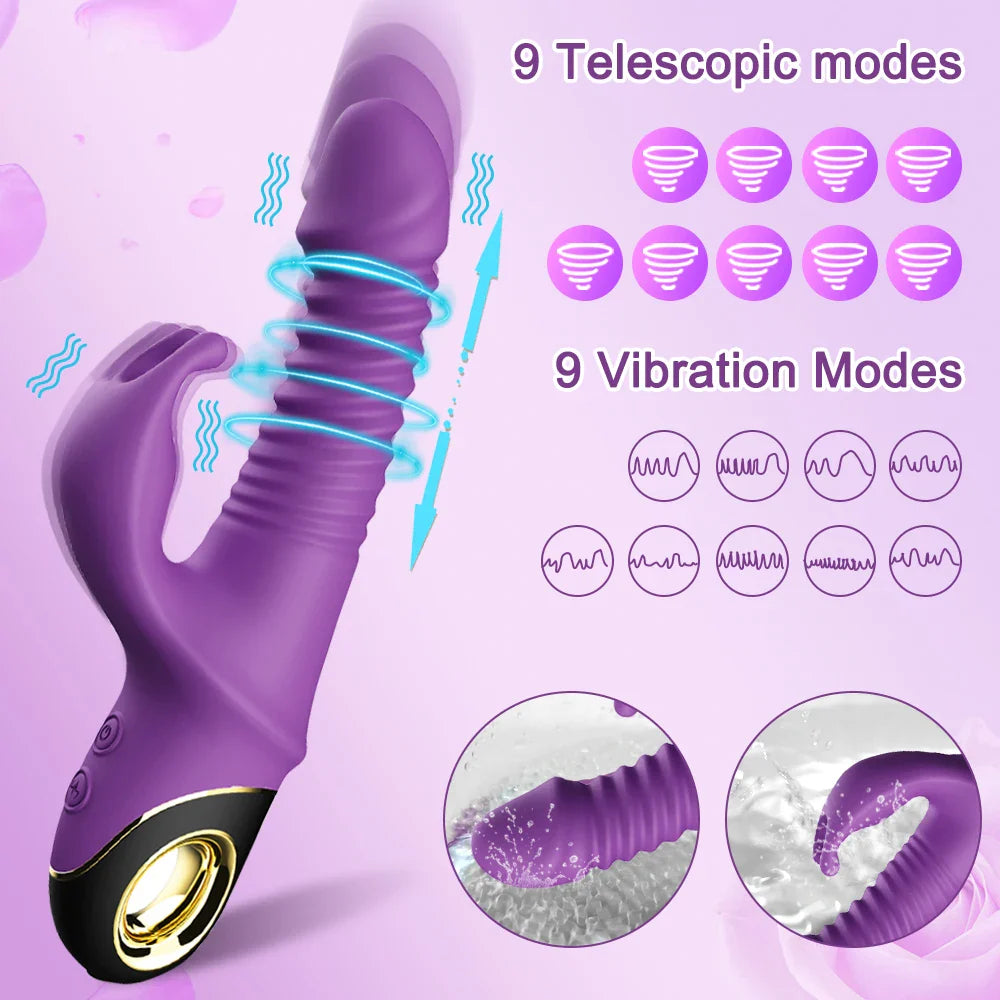 Rabbit Thrusting Vibrator Automatic Telescopic G-Spot Clitoris Stimulator For Women Adults - fromasia2america.shop