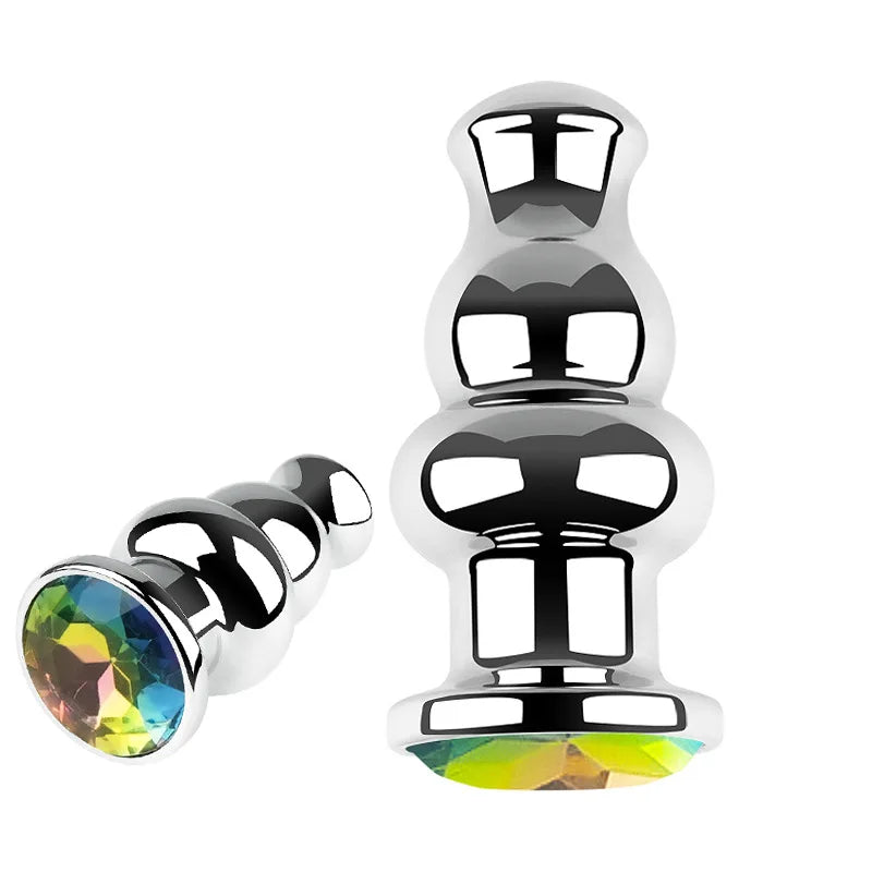 Metal Anal Plug Stainless Steel Butt Plug With Jewelry Colorful Crystal Anus Plug Anal Bead for women - fromasia2america.shop