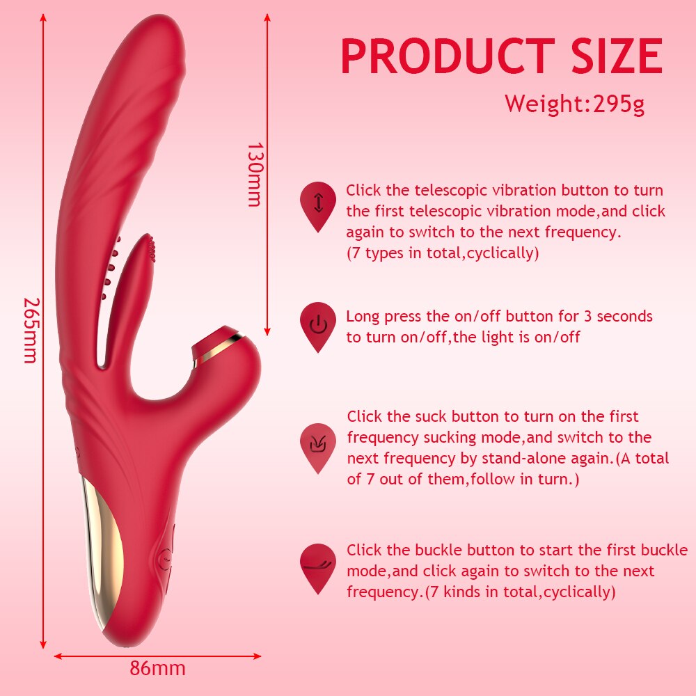 Telescopic Dildo G-Spot Sucking Rabbit Vibrator Tongue Licking Clit Dual Massager For Women