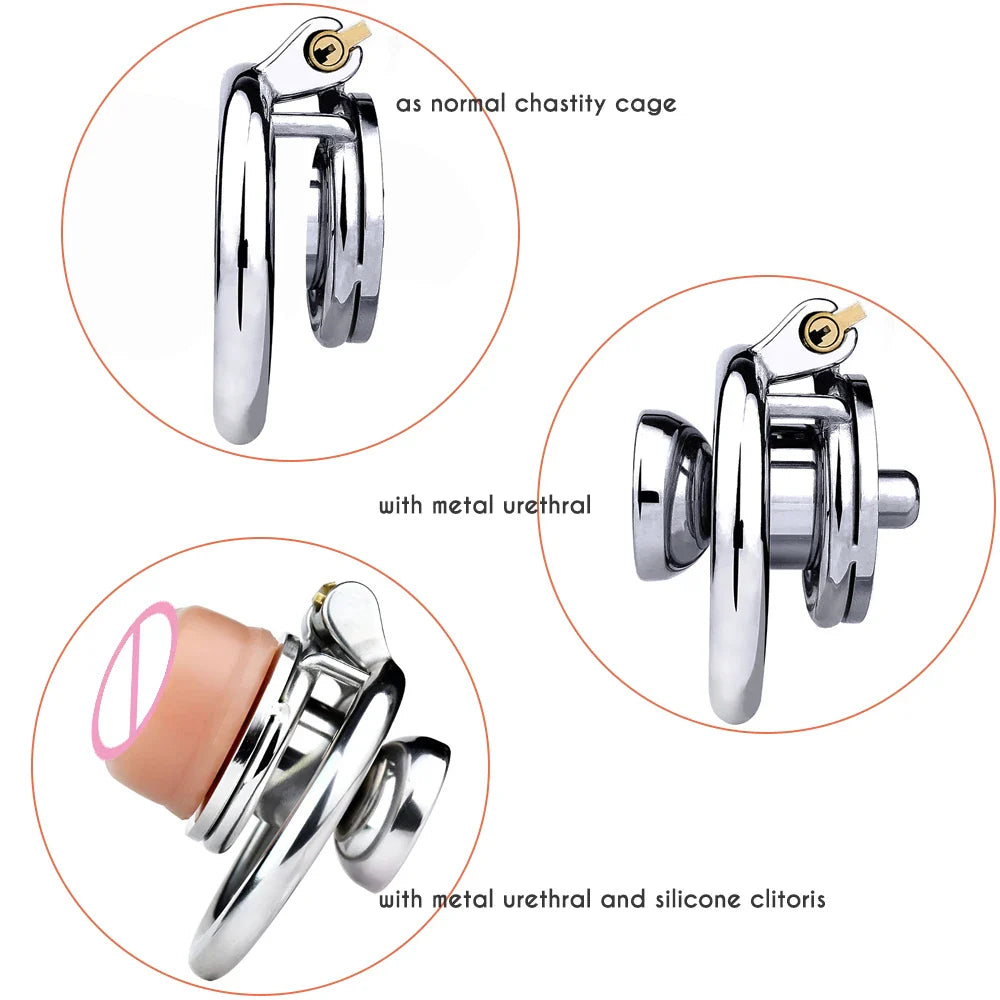 Flat Chastity Cage Men with Metal Urethral Catheter for Couple Steel Penis Rings Toys - fromasia2america.shop