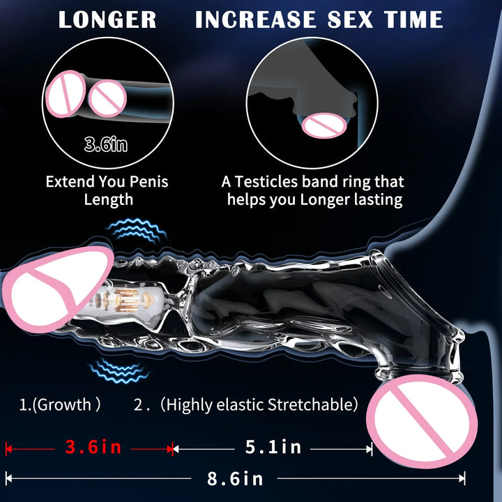 Reusable Penis Sleeve with Vibrator Penis Ring 10 Inch Clear Cock Ring - fromasia2america.shop