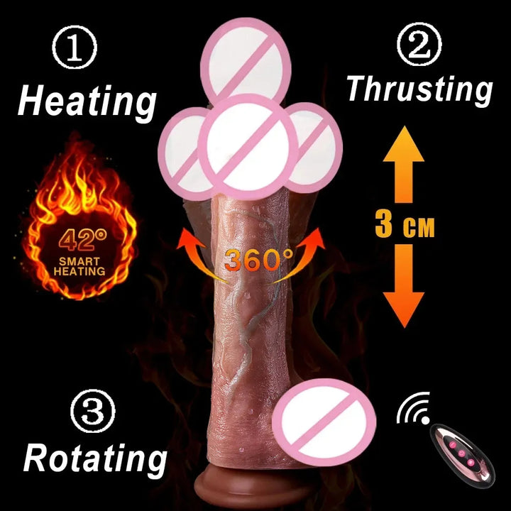 Telescopic Rotation Vibrator Soft Realistic Dildo with Suction Cup Heating Penis Remote Controled