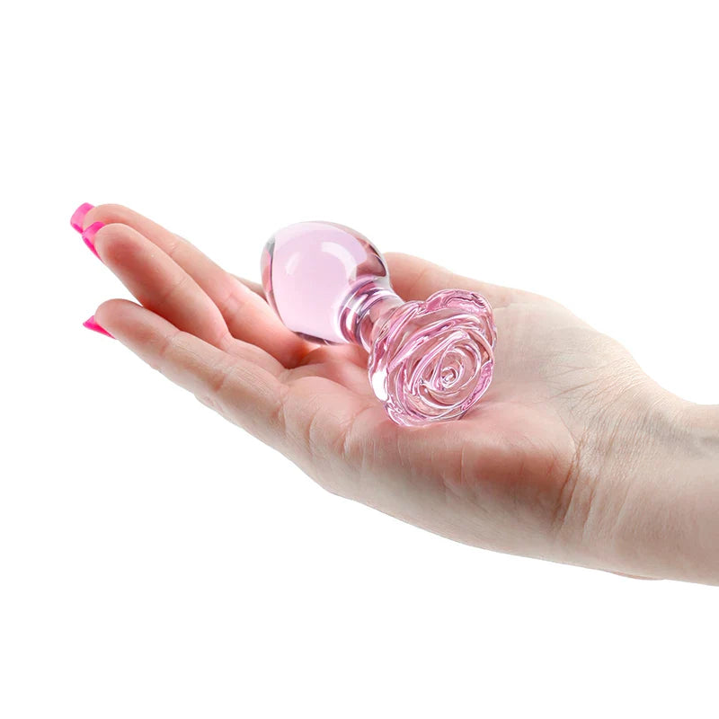 Small Pink Glass Butt Plug Crystal Huge Ball Anal Beads Fake Penis Heart Rose Glass Anus - fromasia2america.shop