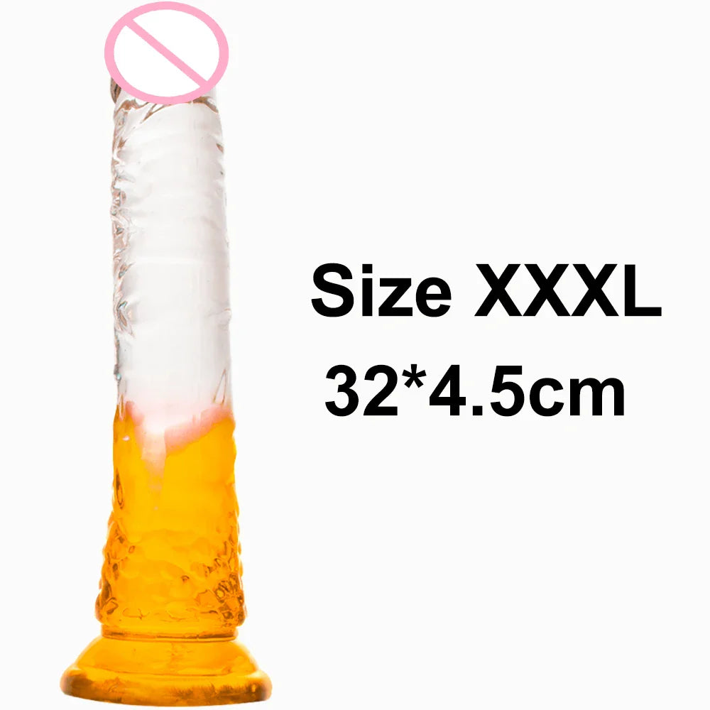 Crystal Jelly Huge Dildo Realistic Penis Anal Butt Plug Anal Massage Women's - fromasia2america.shop