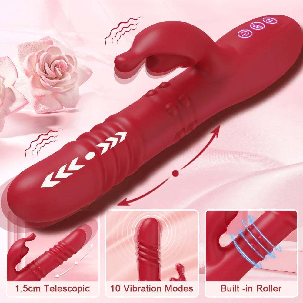 Rabbit Vibrator For Women Powerful G Spot Telescopic Rotating Clitoris Vagina - fromasia2america.shop