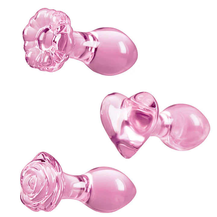 Small Pink Glass Butt Plug Crystal Huge Ball Anal Beads Fake Penis Heart Rose Glass Anus - fromasia2america.shop