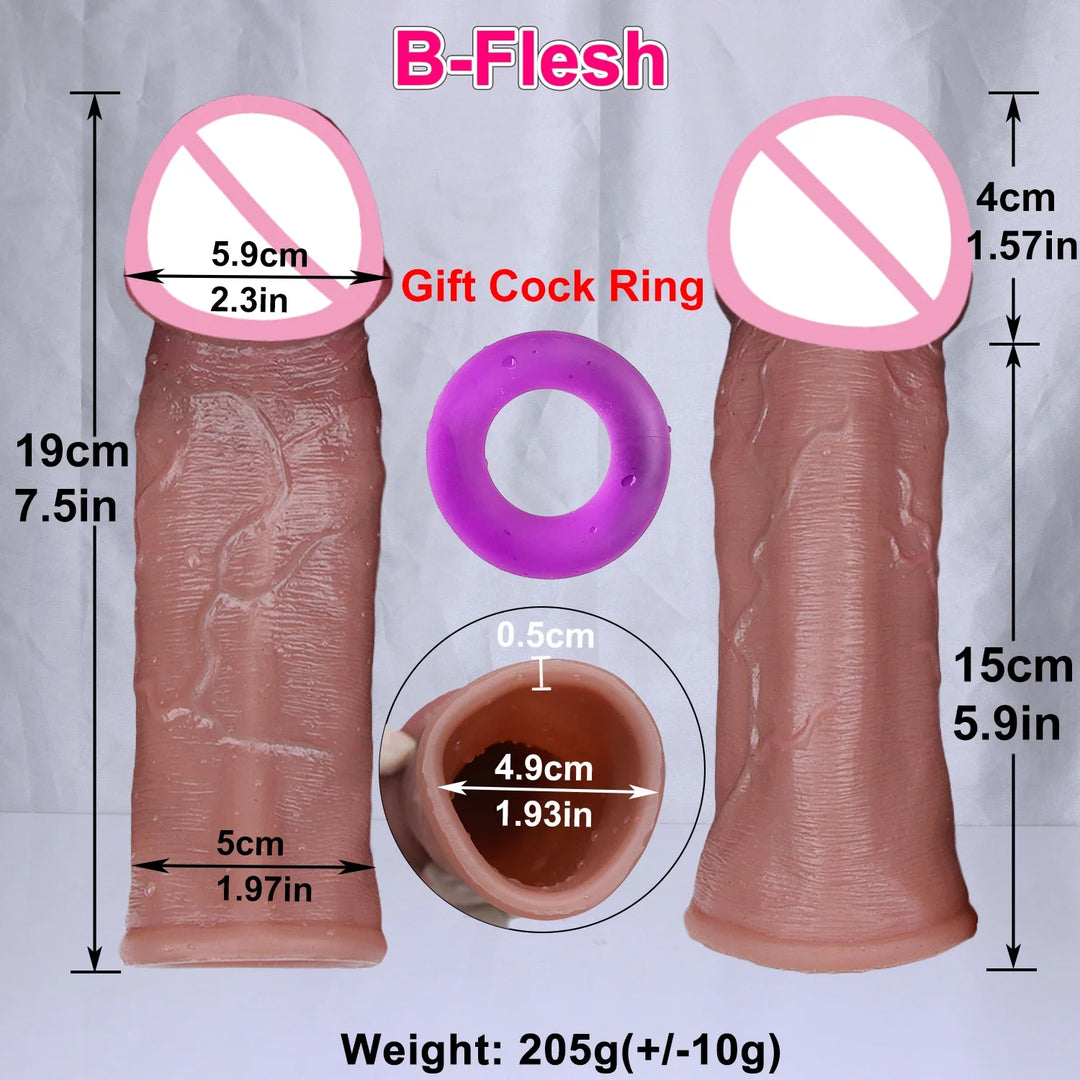 Soft Realistic Vein Dildo Enlarger Penis Sleeve Big Growth Real Silicone Dick Man Delayed - fromasia2america.shop