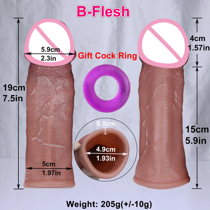 Soft Realistic Vein Dildo Enlarger Penis Sleeve Big Growth Real Silicone Dick Man Delayed - fromasia2america.shop