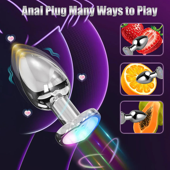 LED Colorful Light Metal Butt Plug for Women Men Anal Plug - fromasia2america.shop