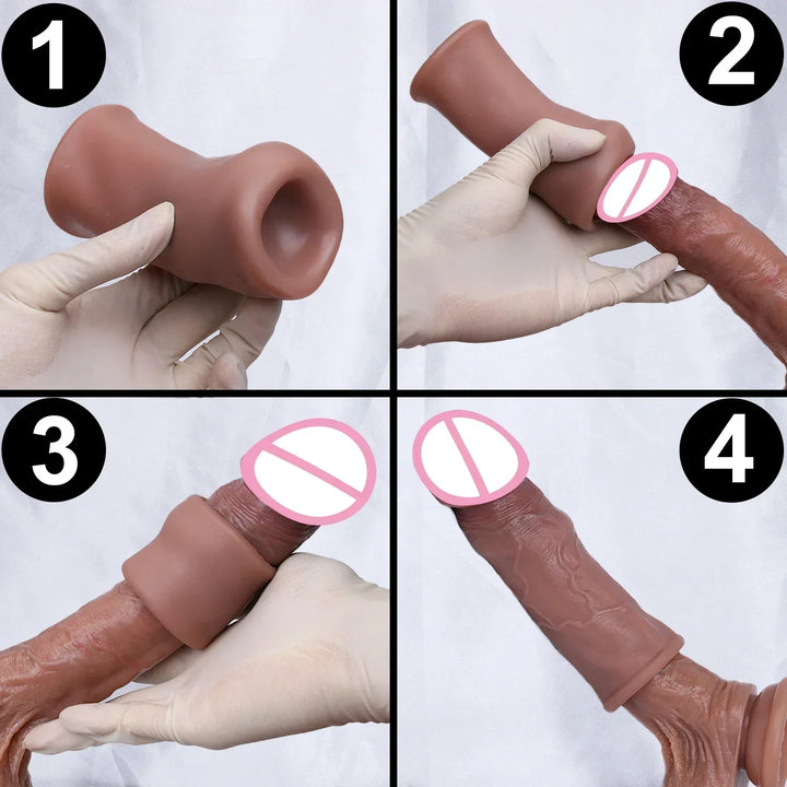 Soft Realistic Vein Dildo Enlarger Penis Sleeve Big Growth Real Silicone Dick Man Delayed - fromasia2america.shop