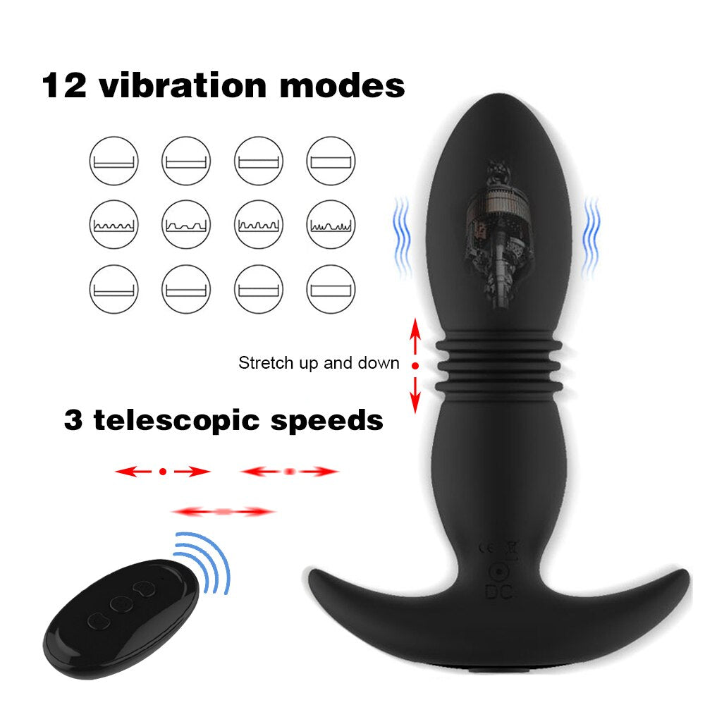 Anal Vibrator for Men Women with Wireless Remote Control Telescopic Rotation