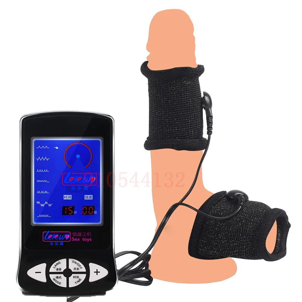 BDSM Electro Shock Conductive Fiber Penis Sleeve E-stim Scrotum Rings - fromasia2america.shop