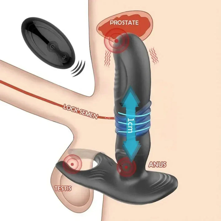 Male Thrusting Prostate Massager Wireless Anal Butt Plug Vibrator Perineum Stimulator Penis Cock Ring - fromasia2america.shop