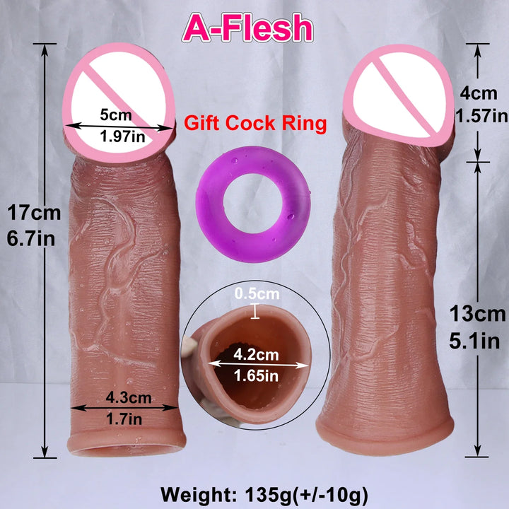 Soft Realistic Vein Dildo Enlarger Penis Sleeve Big Growth Real Silicone Dick Man Delayed - fromasia2america.shop