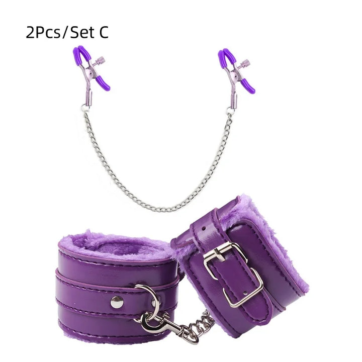 Bdsm Bondage Kit Leather Handcuffs Sets Whip Nipple Clamps Ball Gag Collar for Women Couples - fromasia2america.shop