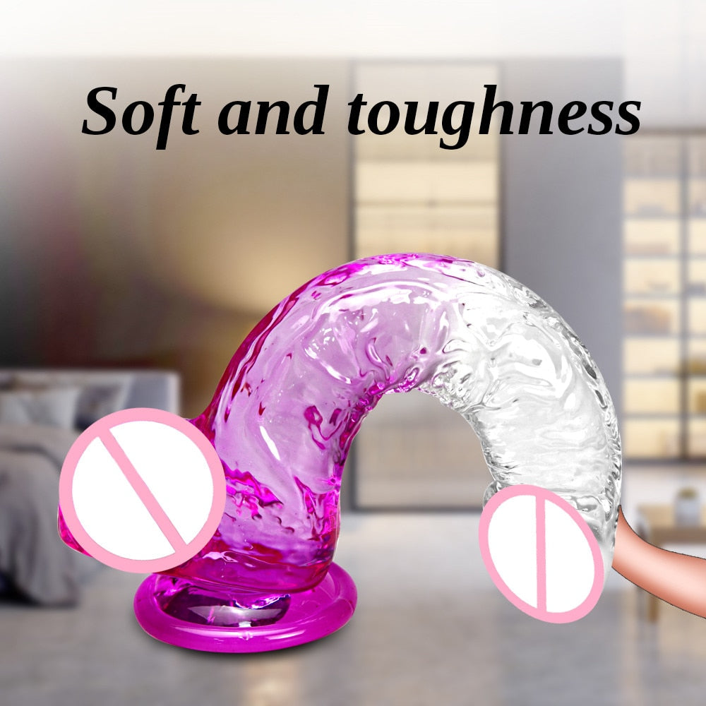 G-spot Massager Clear PVC Masturbator Dildo with Powerful Suction Cup