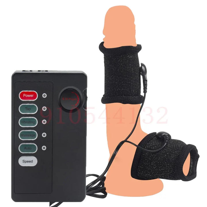 BDSM Electro Shock Conductive Fiber Penis Sleeve E-stim Scrotum Rings - fromasia2america.shop