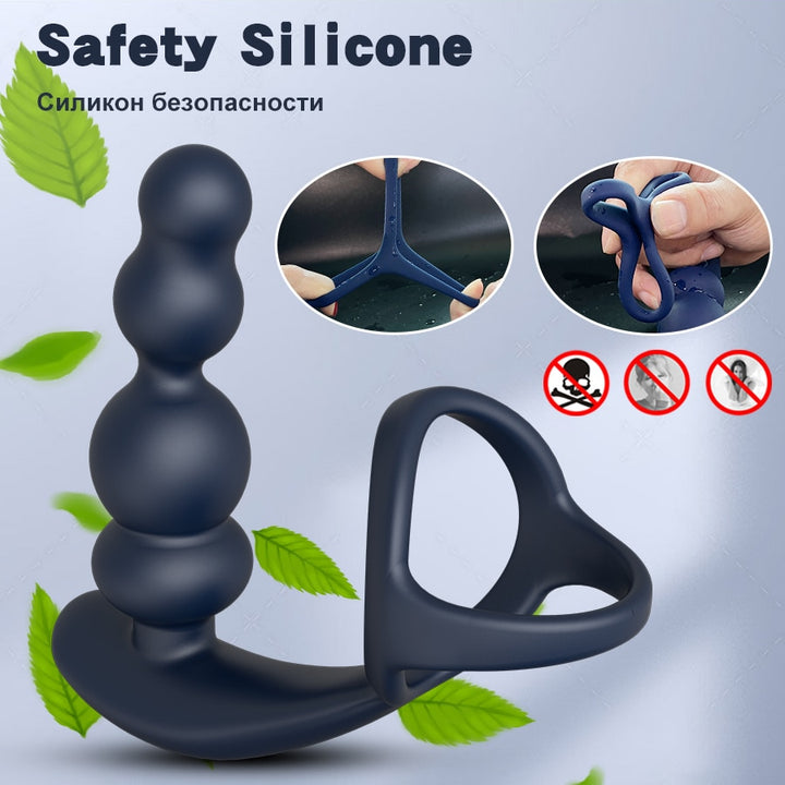 Male Prostate Massager Vibrator 360° Rotate Anal Plug Penis Ring