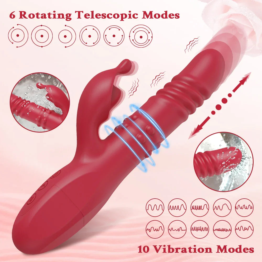 Rabbit Vibrator For Women Powerful G Spot Telescopic Rotating Clitoris Vagina - fromasia2america.shop