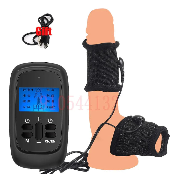 BDSM Electro Shock Conductive Fiber Penis Sleeve E-stim Scrotum Rings - fromasia2america.shop