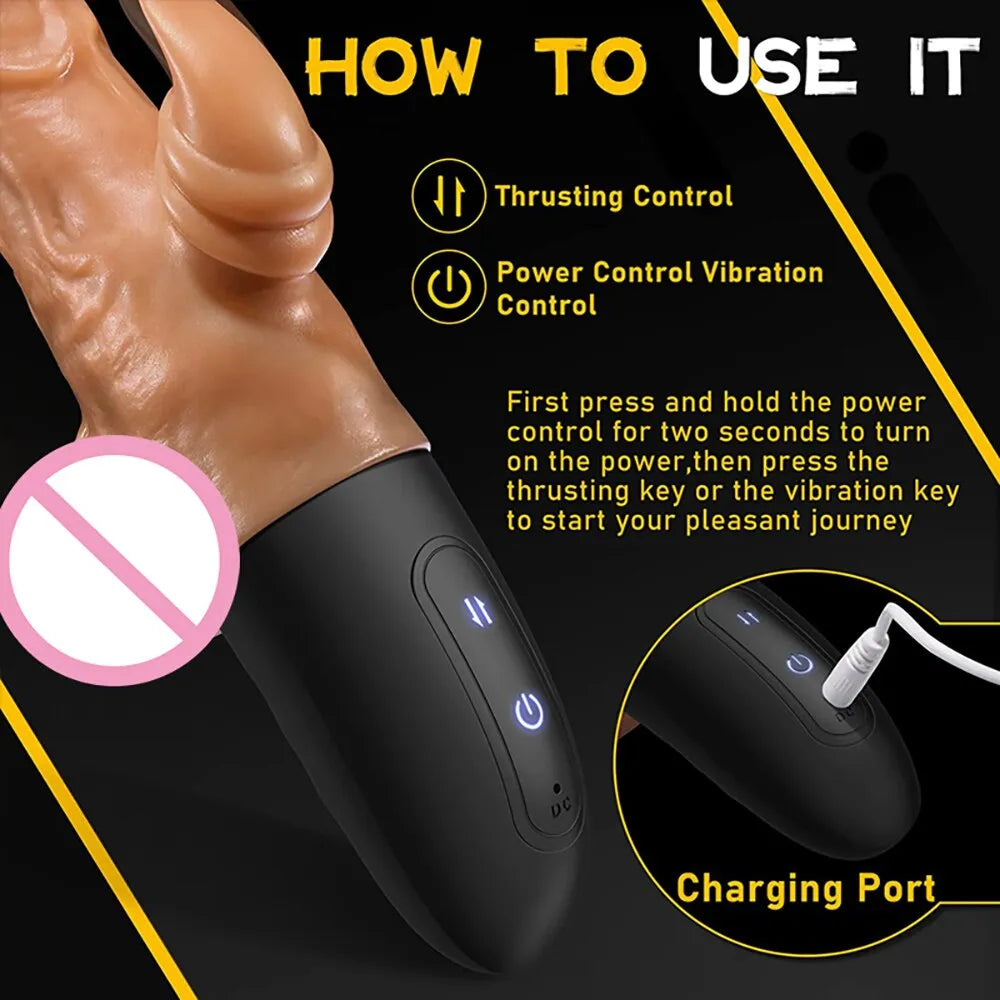 Realistic Thrusting Dildo Vibrator Penis G-Spot Clitoral Telescopic Stimulator for Women