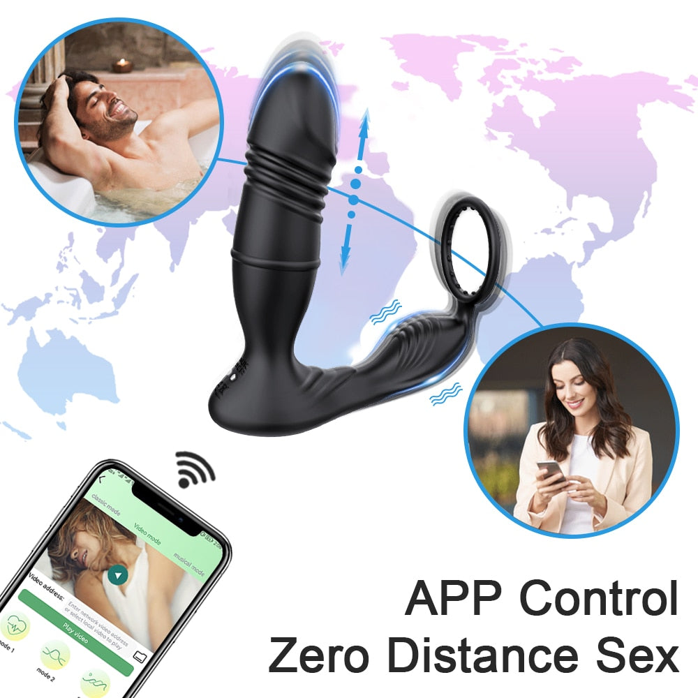 Male Thrusting Prostate Massager Bluetooth APP Vibrator Wireless Remote Butt Plug