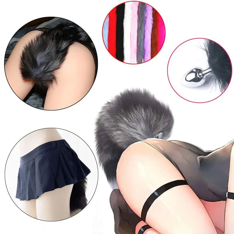 Woman Cosplay Fox Mask Tail Anal Plug Metal Anus Butt Plug Half Cat Mask BDSM - fromasia2america.shop