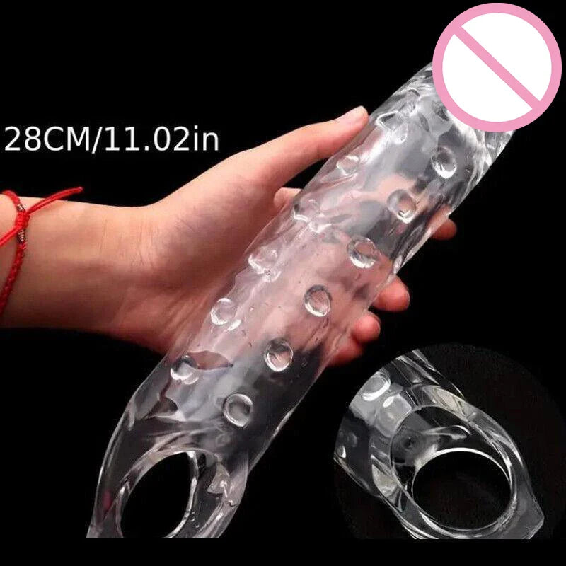 11inch Transparent Penis Extender Sleeve Bigger Realistic Sleeve Reusable For Men - fromasia2america.shop